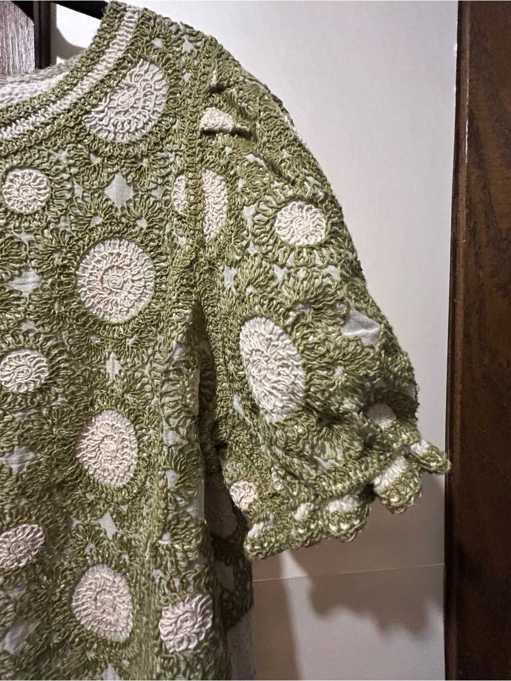 Cato Top Womens 14/16W Plus Green Scoop Neck Puff Sleeve Crochet Boho NWT - Picture 7 of 9